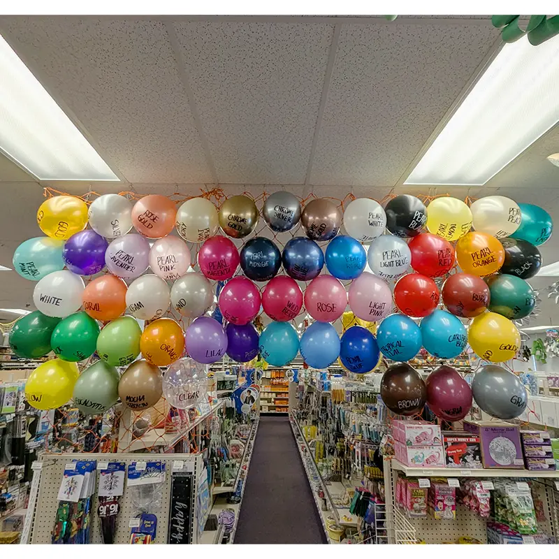 balloon wall displaying over 50 different colors