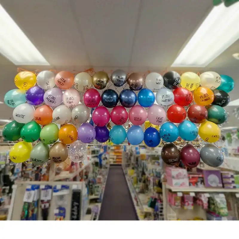 balloon wall displaying over 50 different colors