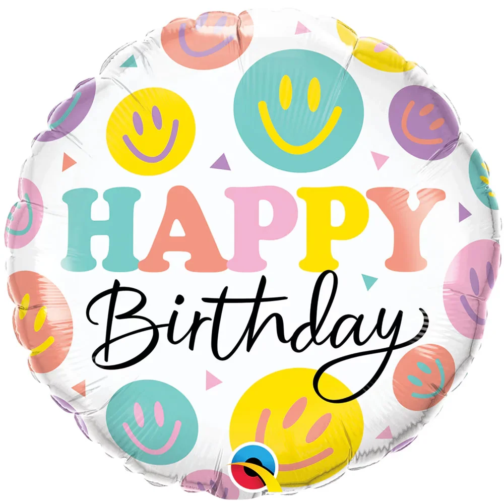 qualatex 18 inch birthday colorful smiles foil balloon 26599 q p 30358109093951