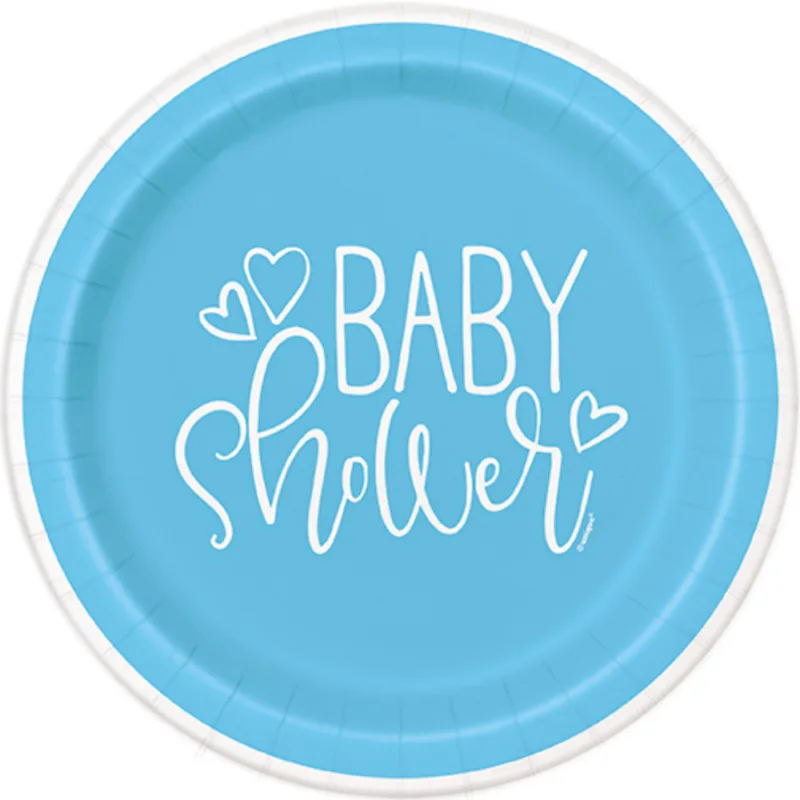 Blue Heart Baby Shower 7" Plates 8ct