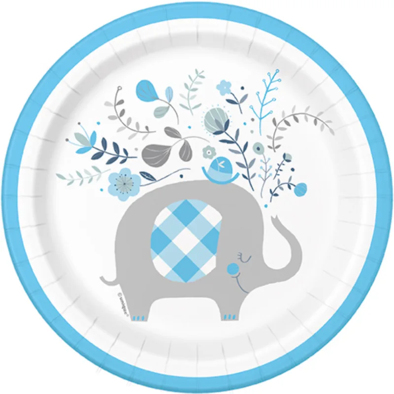Blue Floral Elephant 7" Plates 8ct