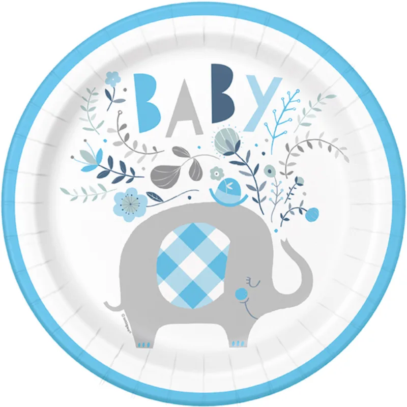 Blue Floral Elephant 9" Plates 8ct