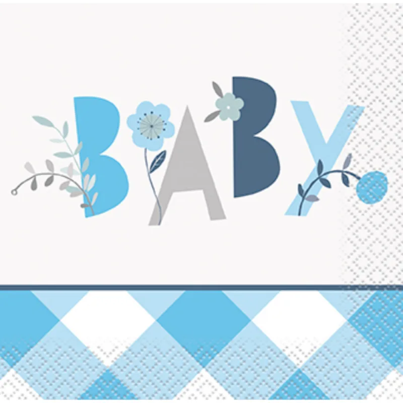 Blue Floral Elephant Beverage Napkins 16ct