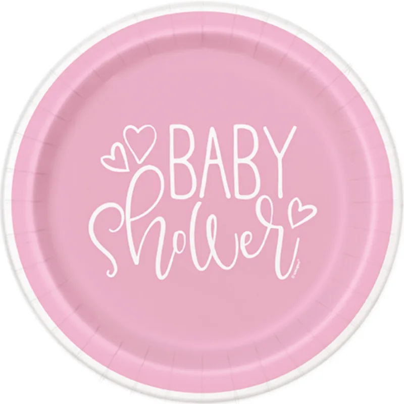 Pink Heart Baby Shower 7" Plates 8ct