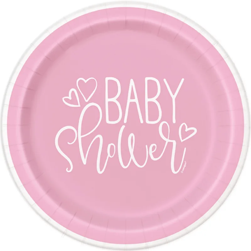 Pink Heart Baby Shower 9" Plates 8ct