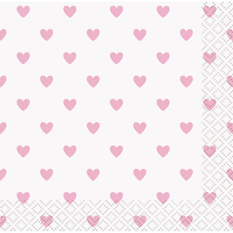 Pink Heart Baby Shower Beverage Napkins 16ct