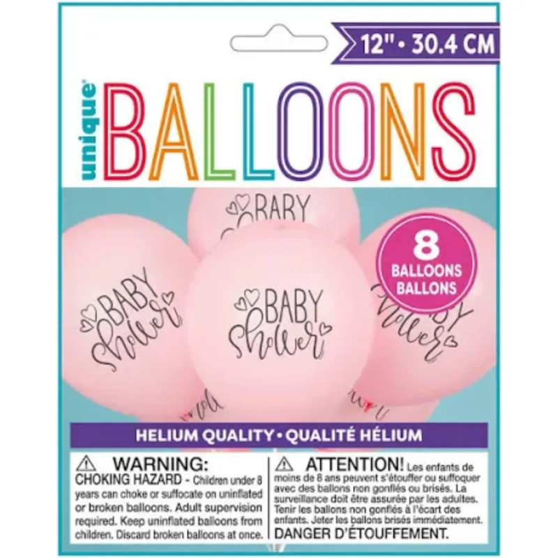 Pink Heart Baby Shower Latex Balloon 8ct