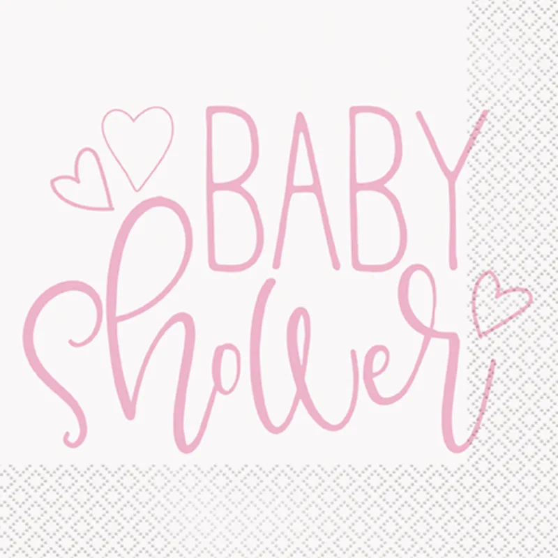 Pink Heart Baby Shower Lunch Napkins 16ct