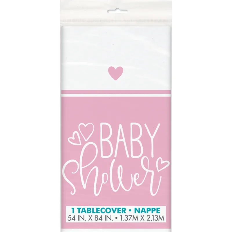 Pink Heart Baby Shower Table Cover 54 x 84"