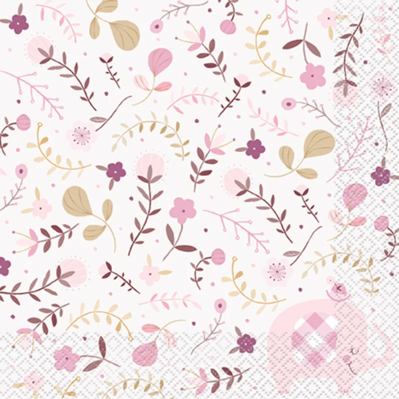 Pink Floral Elephant Lunch Napkins 16ct