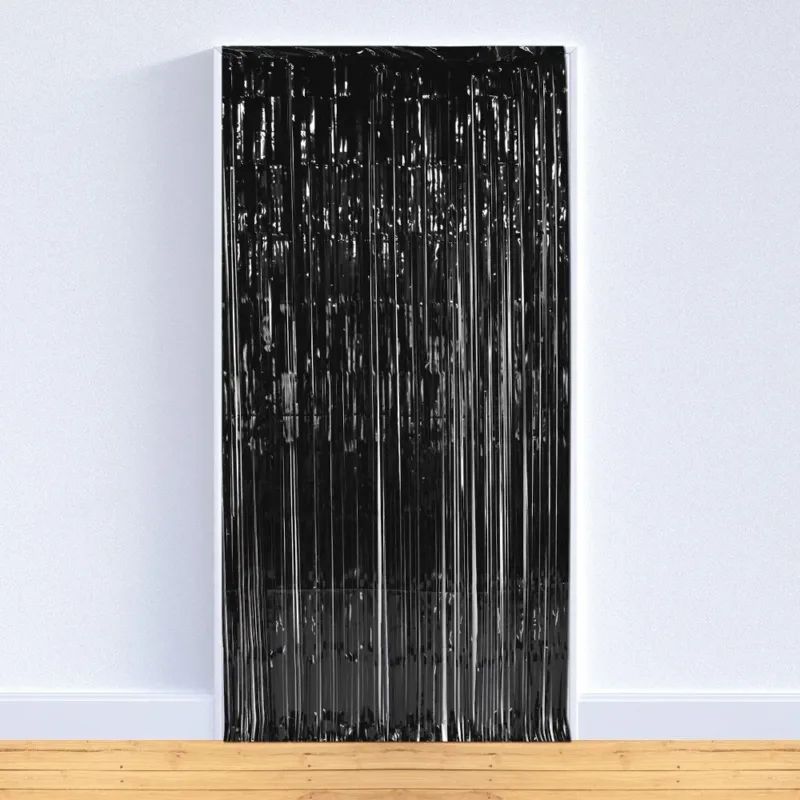 Black Fringe Curtain W/ Rod Pocket 3'x8'