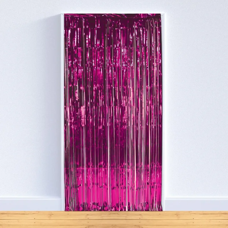 Cerise Pink Fringe Curtain W/ Rod Pocket 3'x8'