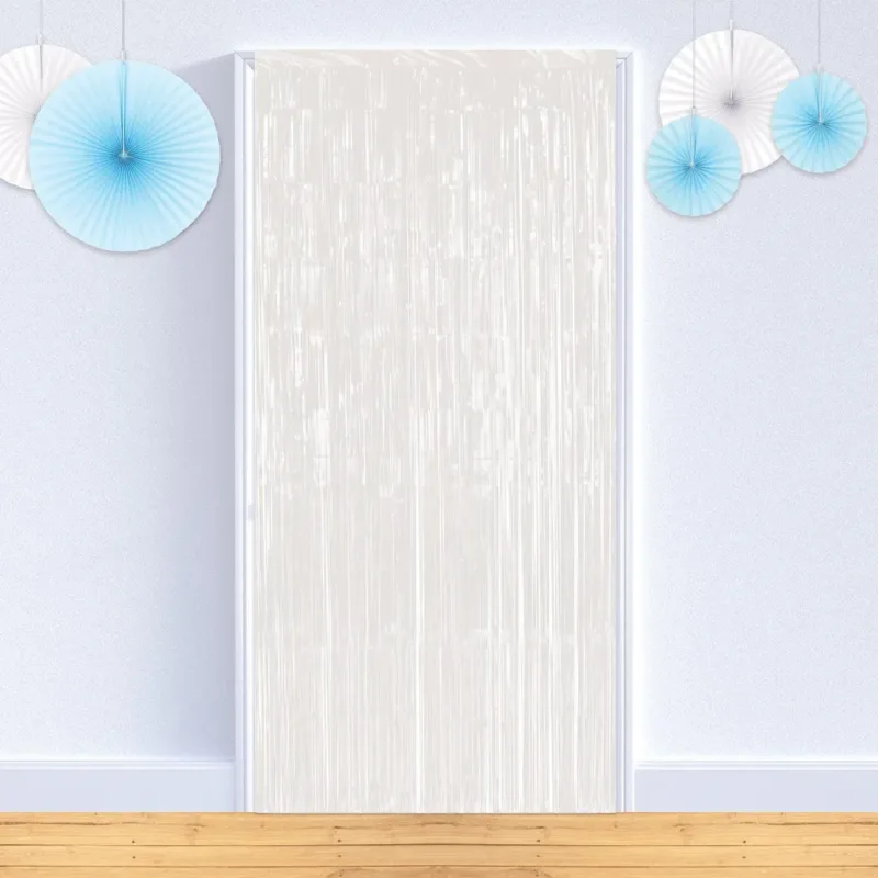 White Fringe Curtain W/ Rod Pocket 3'x8'