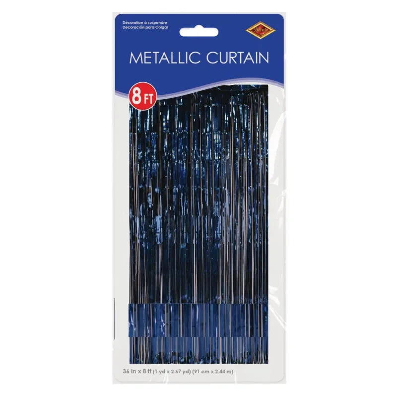 Navy Blue Fringe Curtain W/ Rod Pocket 3'x8' - Image 2