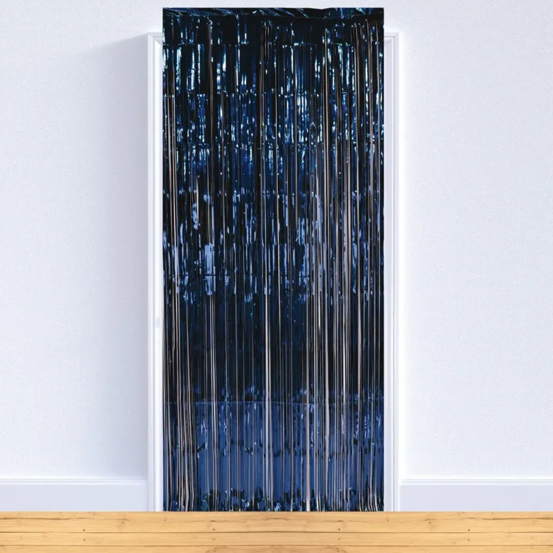 Navy Blue Fringe Curtain W/ Rod Pocket 3'x8'