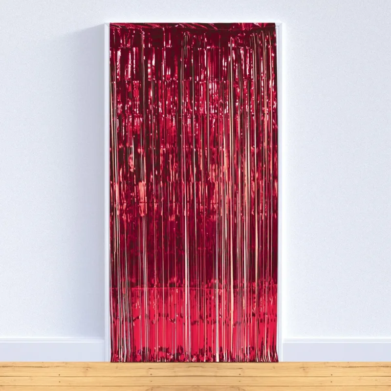 Red Fringe Curtain W/ Rod Pocket 3'x8'