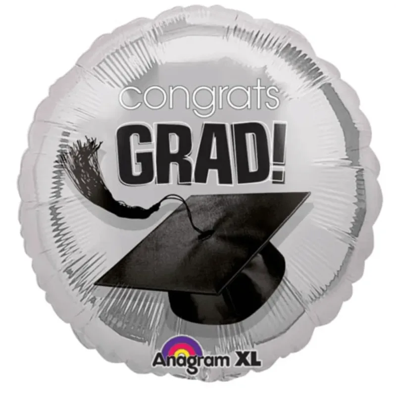 18" Silver "Congrats Grad" Mortar Hat Foil Balloon