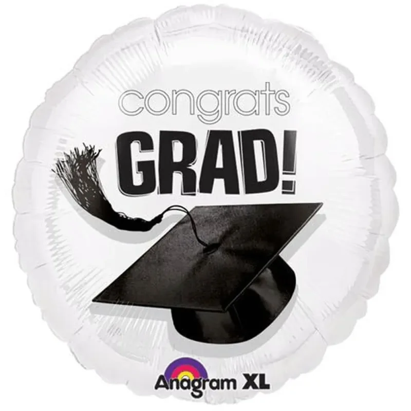 18" White "Congrats Grad" Mortar Hat Foil Balloon