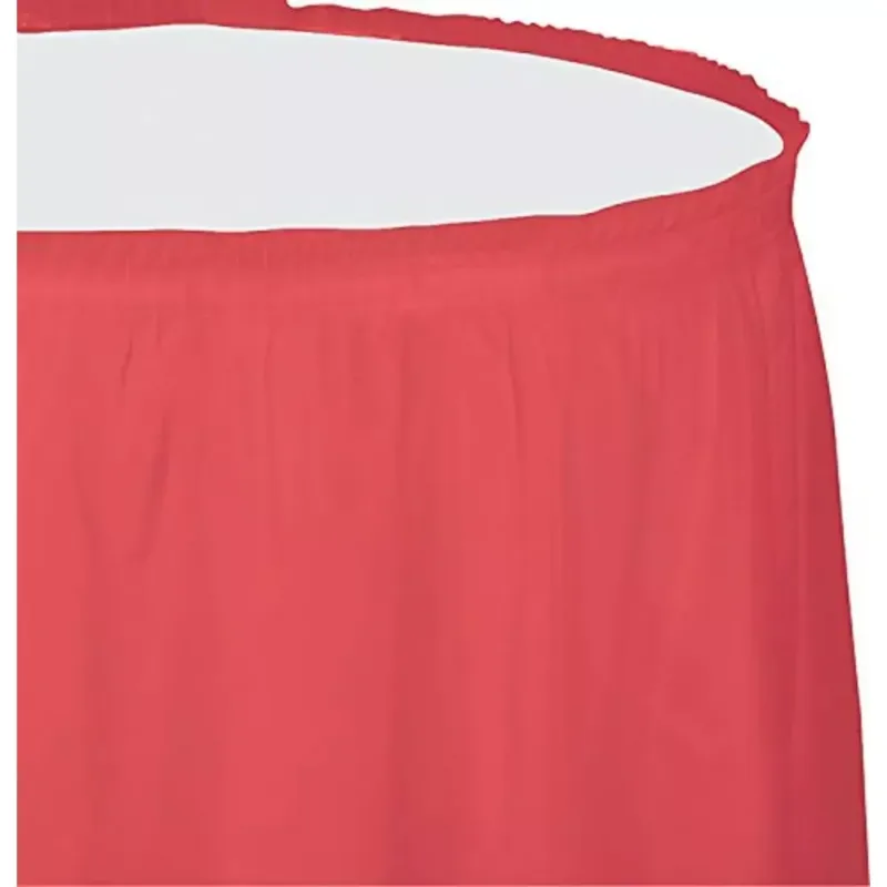 Coral Pink Plastic Table Skirt 29"x14' W/ Adhesive Stirp