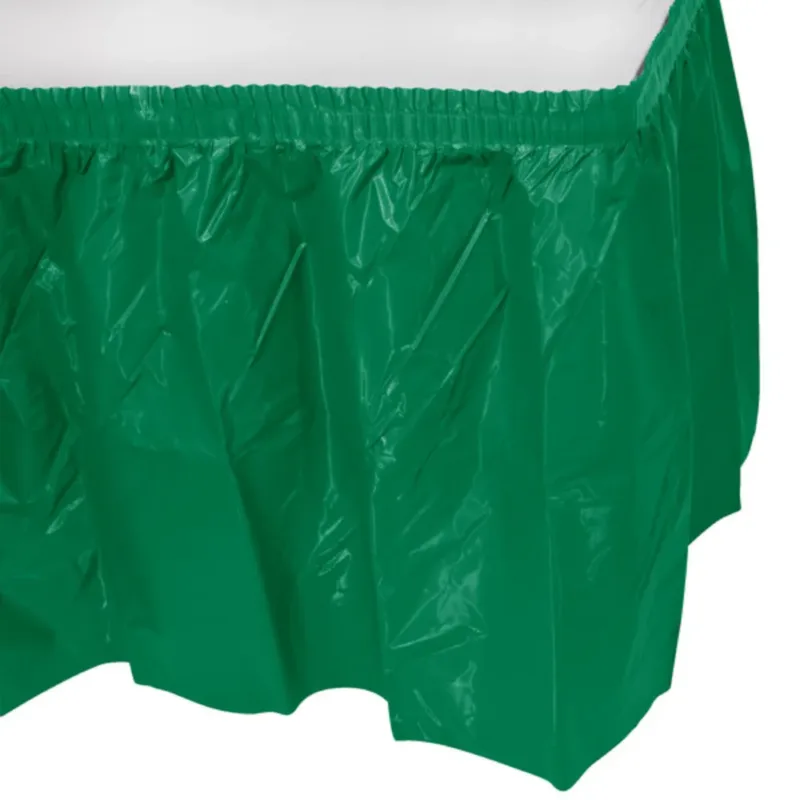 Emerald Green Plastic Table Skirt 29"x14' W/ Adhesive Stirp