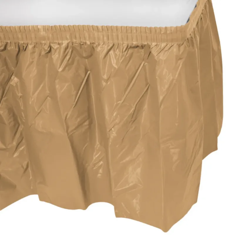 Glittered Gold Plastic Table Skirt 29"x14' W/ Adhesive Stirp