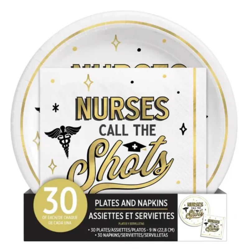 "Nurses Call The Shots" Plate and Napkin Kit 30ct