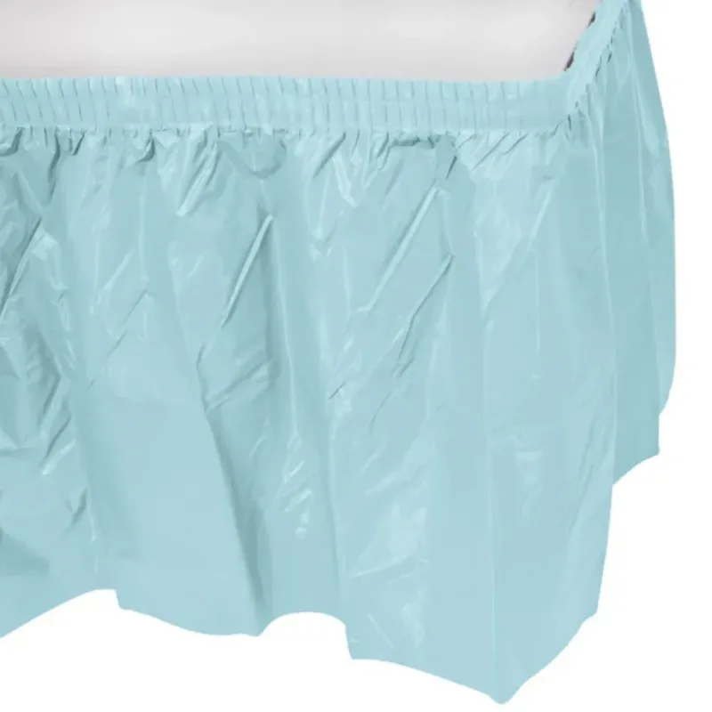 Pastel Blue Plastic Table Skirt 29"x14' W/ Adhesive Stirp