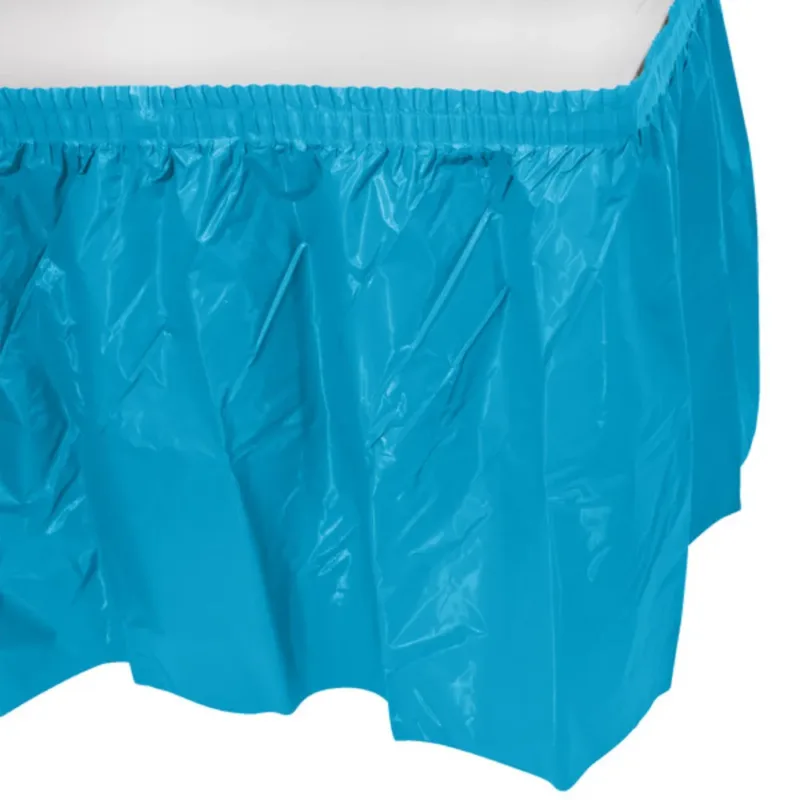 Bermuda Blue Plastic Table Skirt 29"x14' W/ Adhesive Stirp - Image 2