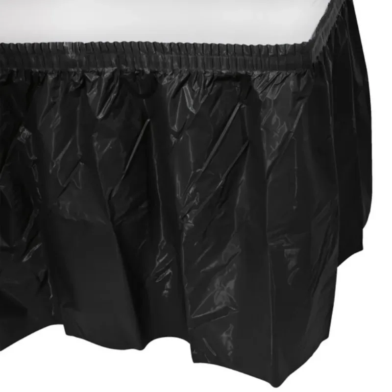 Black Plastic Table Skirt 29"x14' W/ Adhesive Stirp