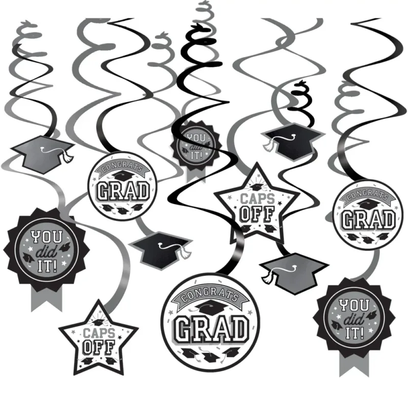 "Congrats Grad" White Hanging Decor 12ct