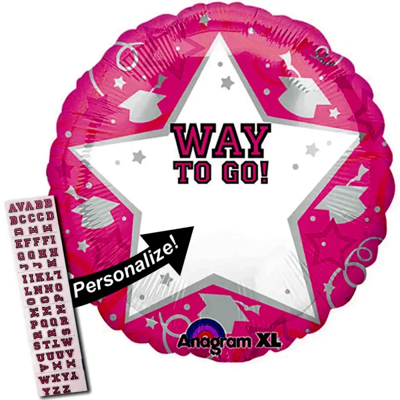 22" Burgundy Red "Way To Go" Foil Balloon W/Lettered Stickers