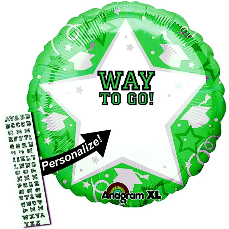 22" Green "Way To Go" Foil Balloon W/Lettered Stickers
