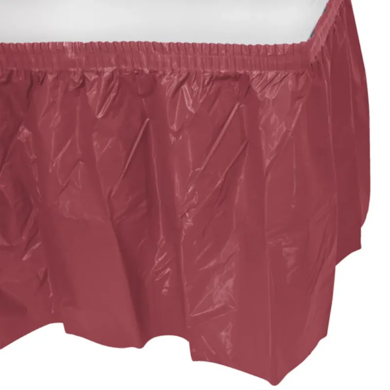 Burgundy Plastic Table Skirt 29"x14' W/ Adhesive Stirp