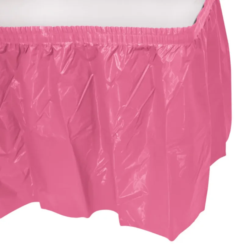 Candy Pink Plastic Table Skirt 29"x14' W/ Adhesive Stirp