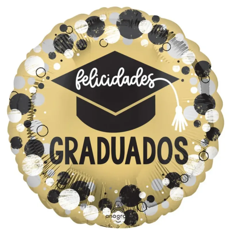 18" "Felicidades Graduados" Gold W/Dots Foil Balloon
