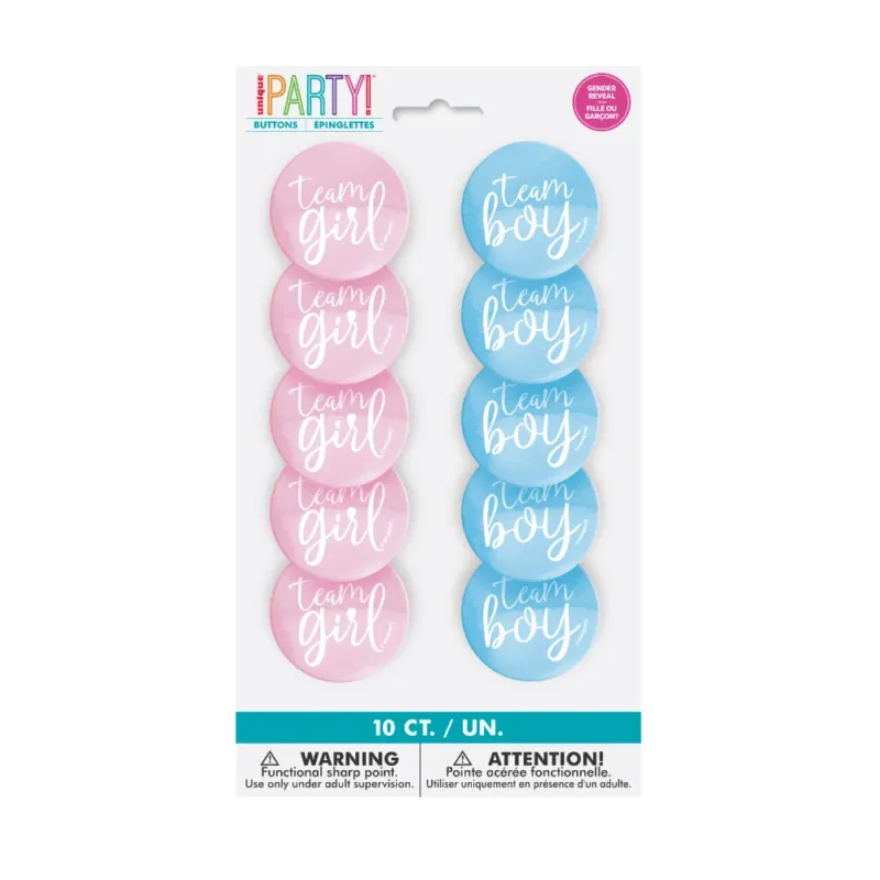 1.5" Team Boy & Team Girl Buttons 10 ct