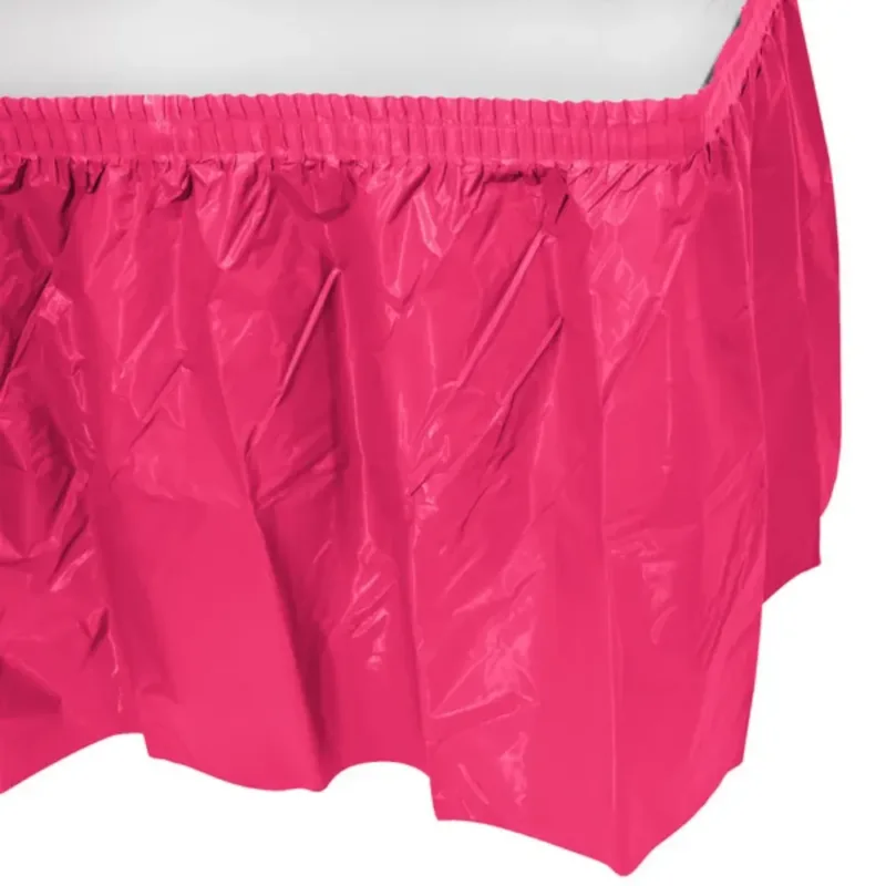 Hot Magenta Pink Plastic Table Skirt 29"x14' W/ Adhesive Stirp