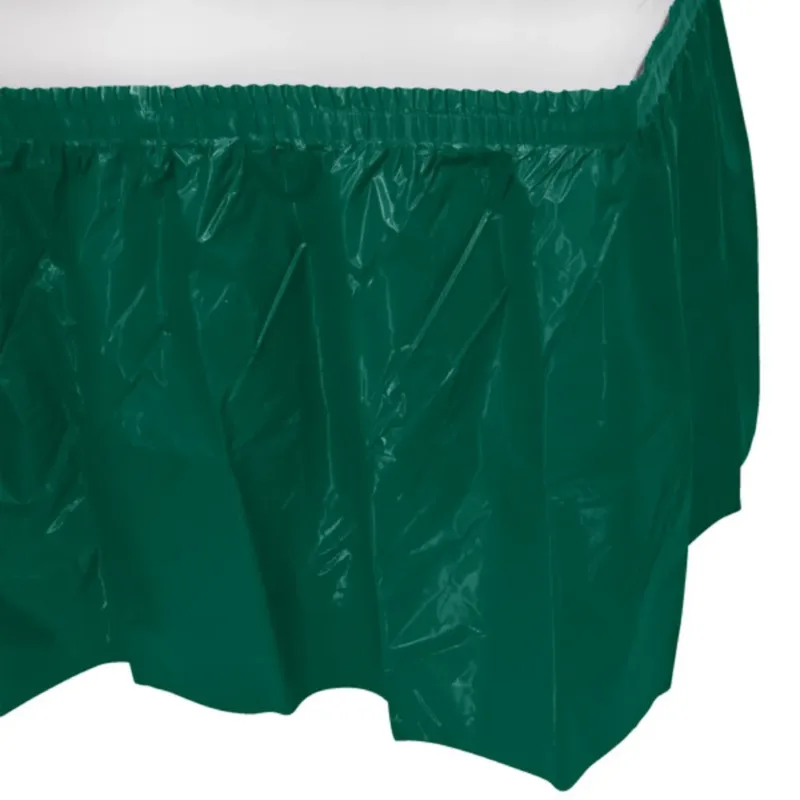 Hunter Green Plastic Table Skirt 29"x14' W/ Adhesive Stirp