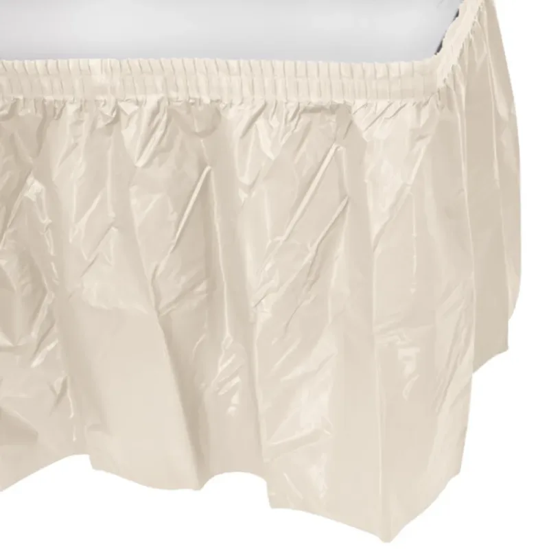 Ivory White Plastic Table Skirt 29"x14' W/ Adhesive Stirp