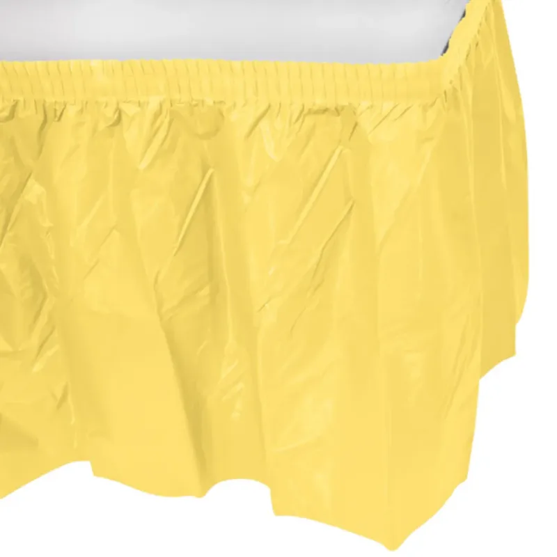 Mimosa Yellow Plastic Table Skirt 29"x14' W/ Adhesive Stirp