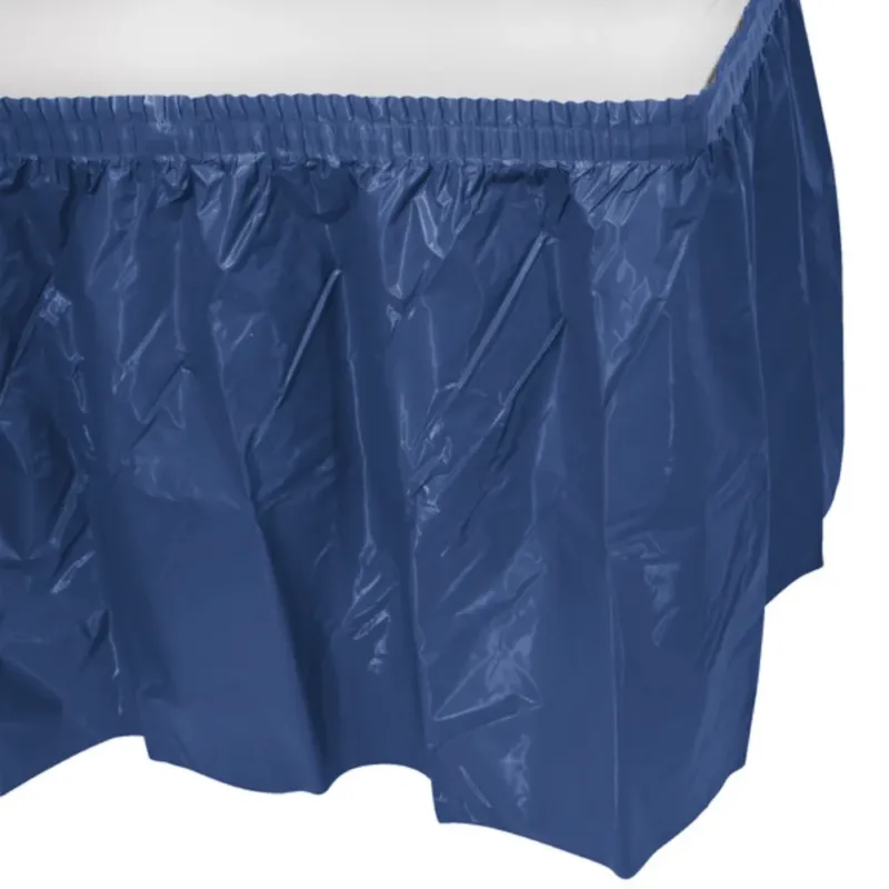 Navy Blue Plastic Table Skirt 29"x14' W/ Adhesive Stirp