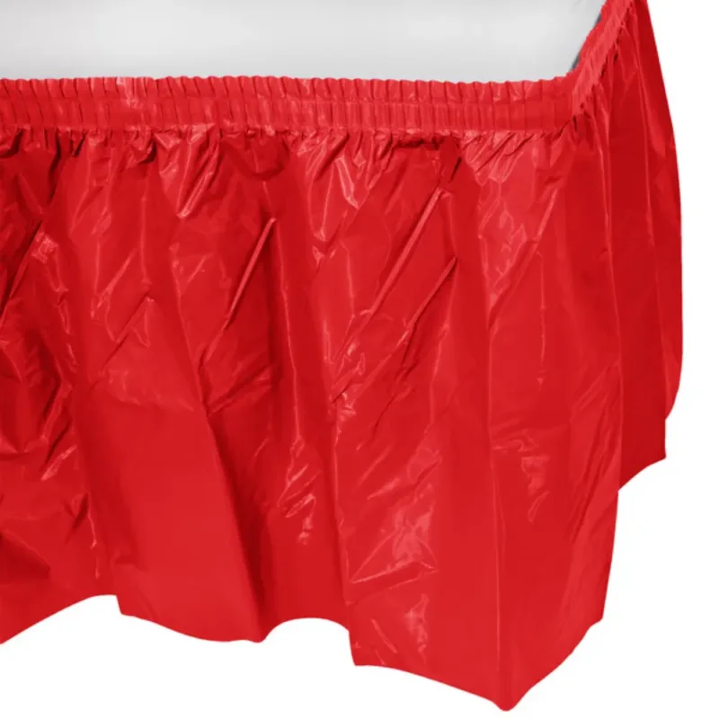 Red Plastic Table Skirt 29"x14' W/ Adhesive Stirp