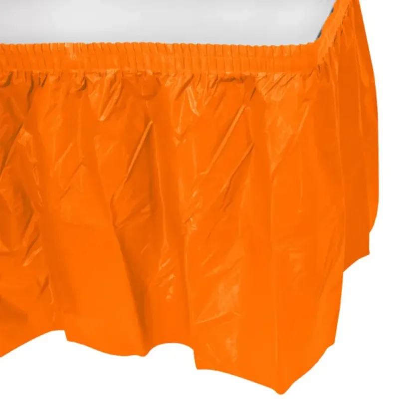Sunkissed Orange Plastic Table Skirt 29"x14' W/ Adhesive Stirp
