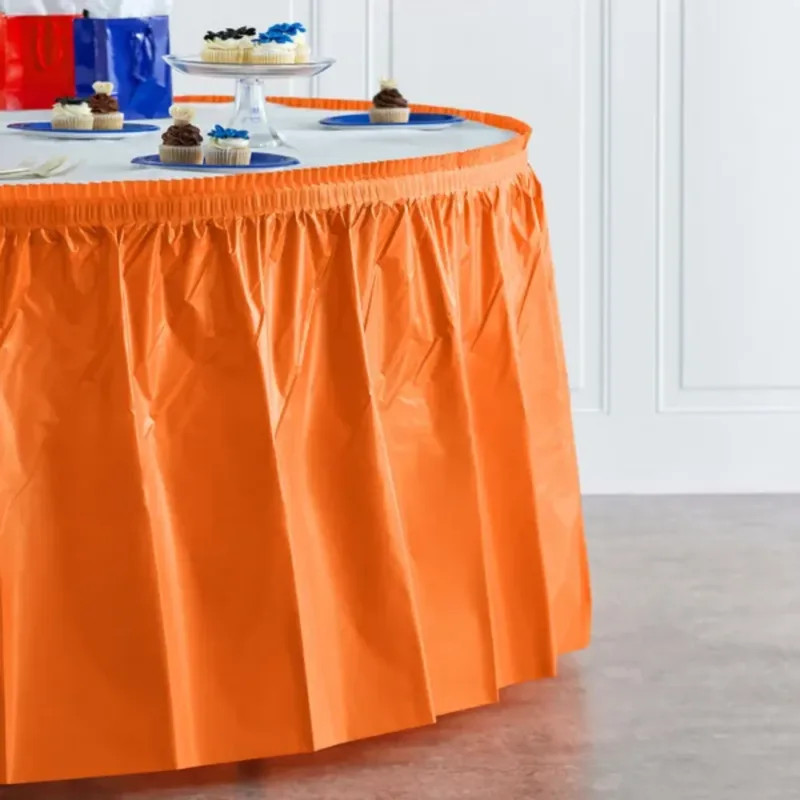 Sunkissed Orange Plastic Table Skirt 29"x14' W/ Adhesive Stirp - Image 2