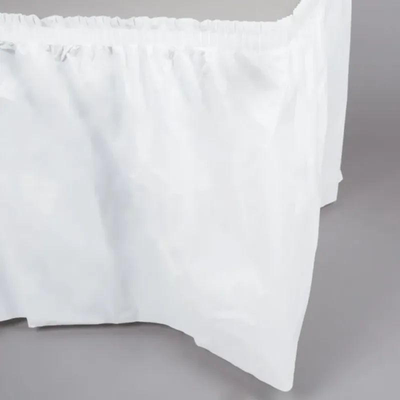 White Plastic Table Skirt 29"x14' W/ Adhesive Stirp