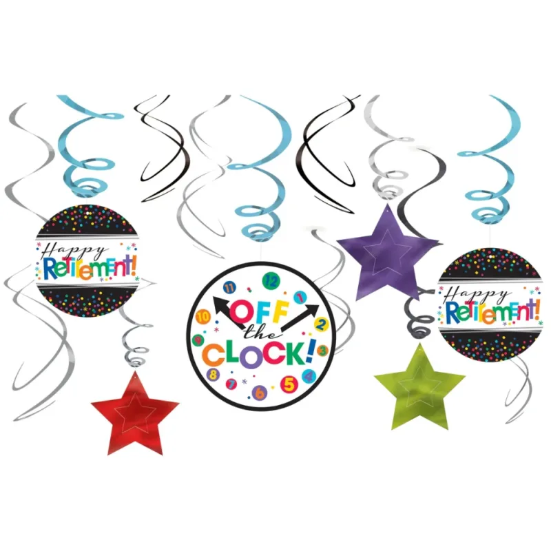 Happy Retirement/Off The Clock Hanging Decor Swirls 12ct