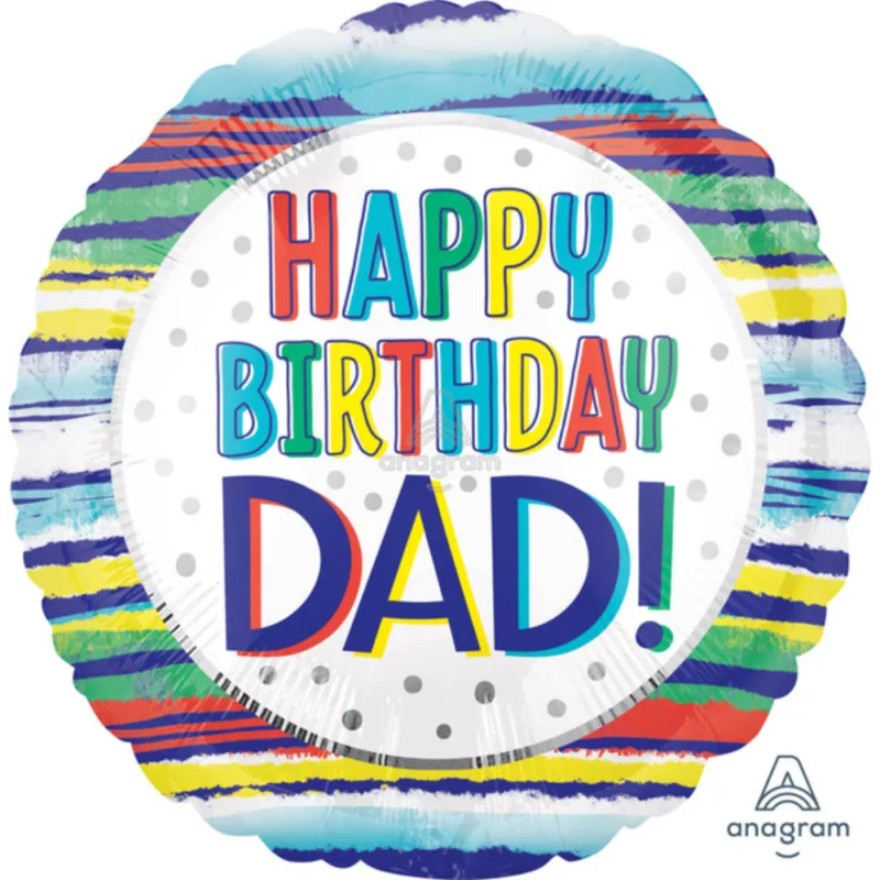 18" Striped Happy Birthday Dad Foil Balloon