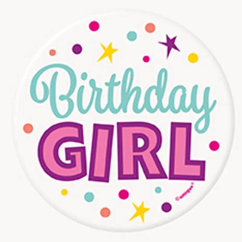 "Birthday Girl" White & Pink Badge 2.5"
