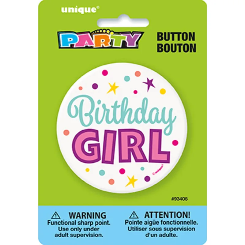 "Birthday Girl" White & Pink Badge 2.5" - Image 2