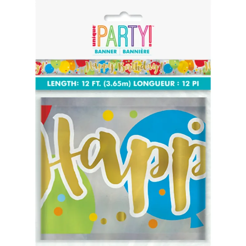 Foil Balloon Happy Birthday Banner 12'